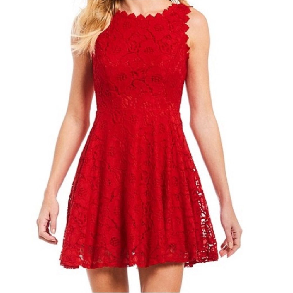 Jodi Kristopher Red Lace Fit And‎ Flare Dress